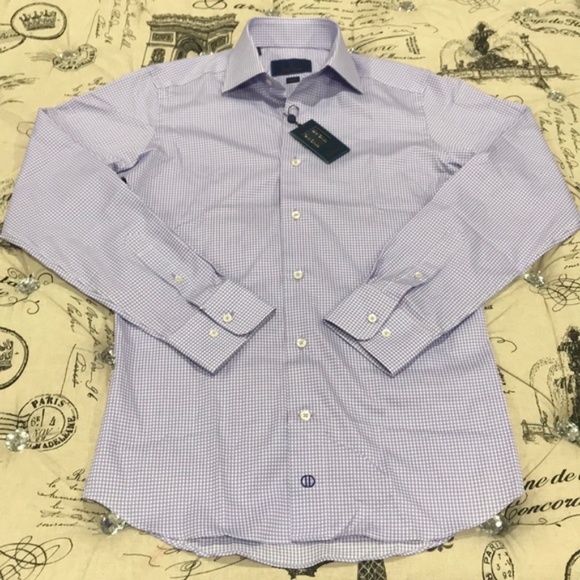 David Donahue Lilac Plaid Dress Shirt - Picture 2 of 8